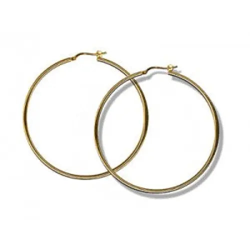 9 carat Yellow Gold 50mm Diameter, 2mm Tube Hoop Earrings 