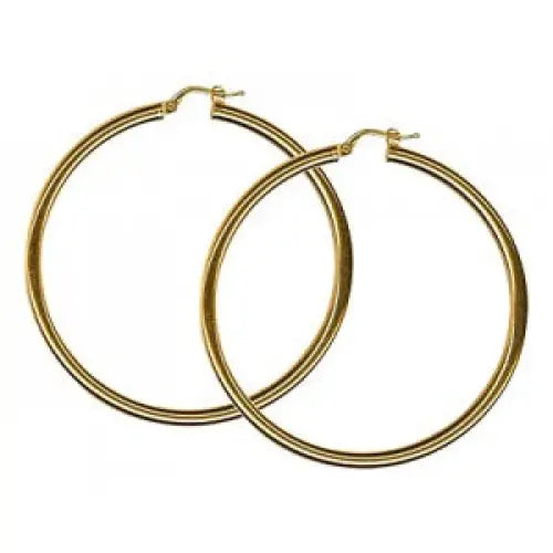 9 Carat Yellow Gold 50mm Diameter, 3mm Tube Hoop Earrings 