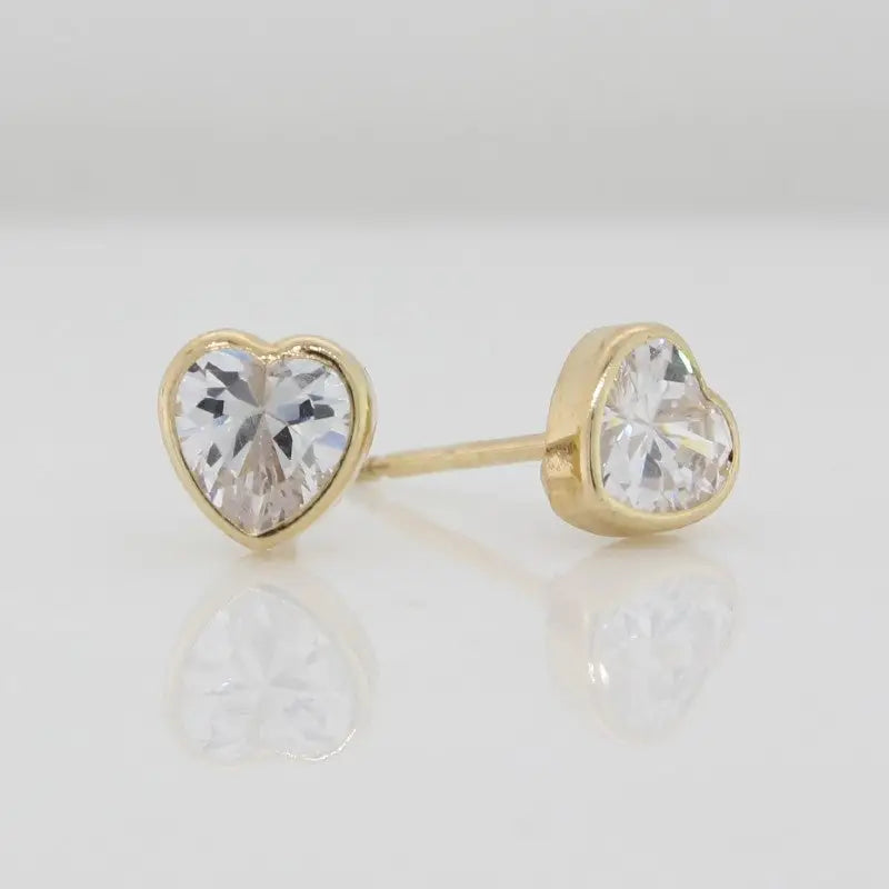 9 Carat Yellow Gold 5mm Heart Bezel Set Cubic Zirconia Stud Earrings