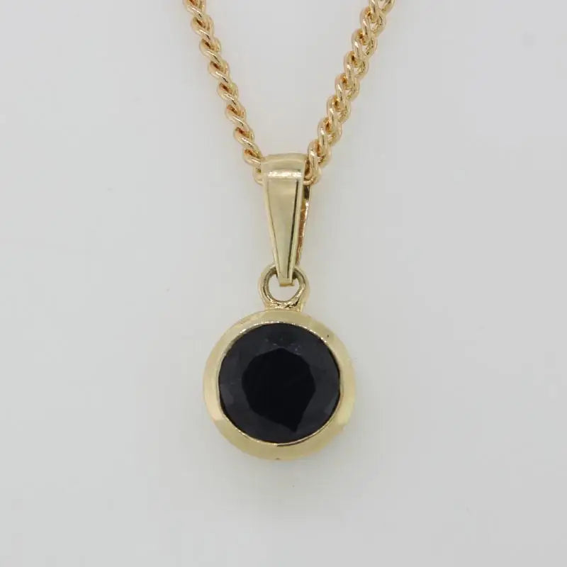 9 Carat Yellow Gold 6mm Round Bezel Set Natural Blue Sapphire Pendant