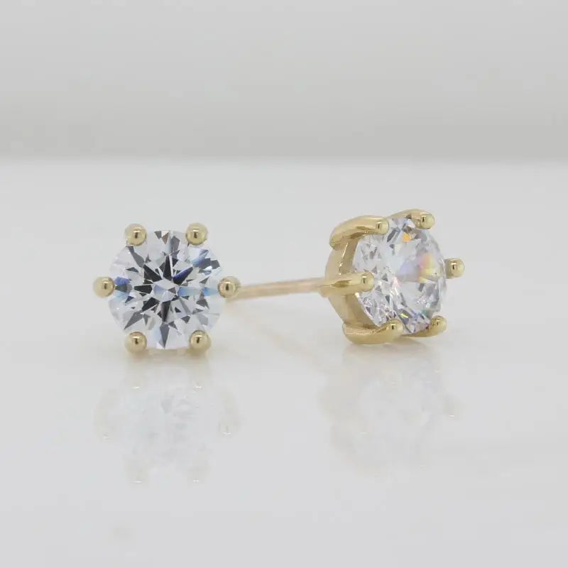 9 Carat Yellow Gold 6mm Round Cubic Zirconia Studs 6 Claw Setting