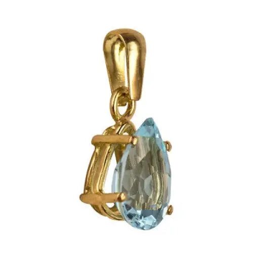 9 Carat Yellow Gold 6mmx9mm Teardrop Natural Blue Topaz Pendant