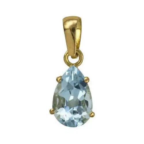 9 Carat Yellow Gold 6mmx9mm Teardrop Natural Blue Topaz Pendant