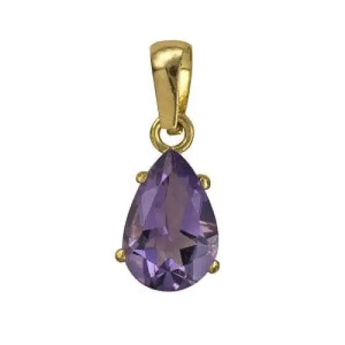 9 Carat Yellow Gold  9x6mm Teardrop Amethyst Pendant