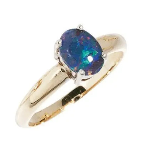 9 Carat Yellow Gold  9x7mm Oval Triplet Opal Ring, Size P