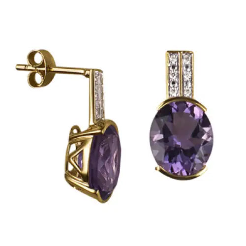 9 Carat Yellow Gold Amethyst & Diamond Earring