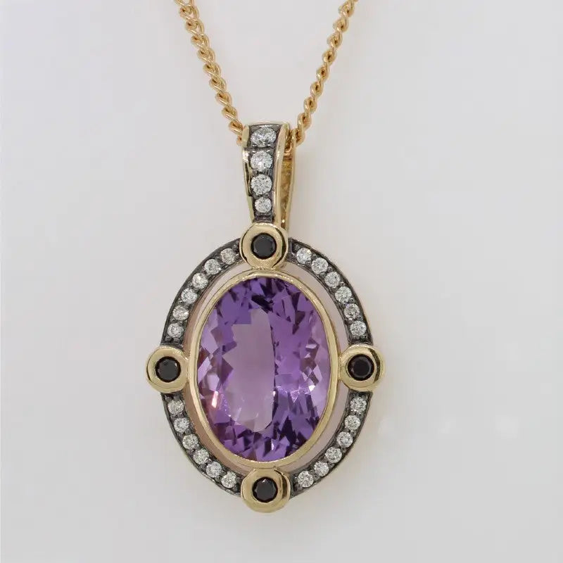 9 carat Yellow Gold Amethyst & Diamond enhancer Pendant