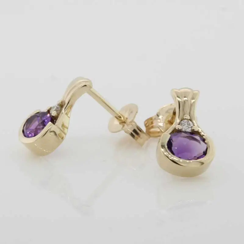 9 carat Yellow Gold Amethyst Diamond Stud Earrings