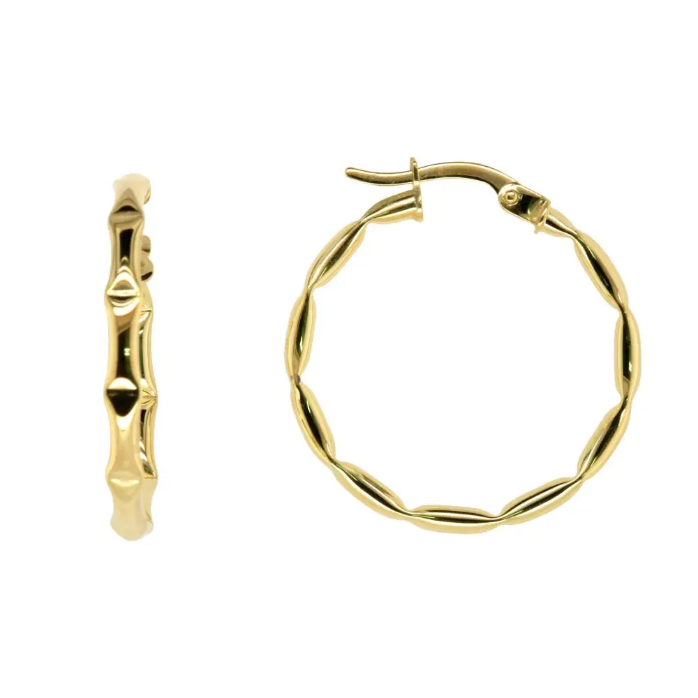 9 Carat Yellow Gold and Silver Bonded Hoop Earrings