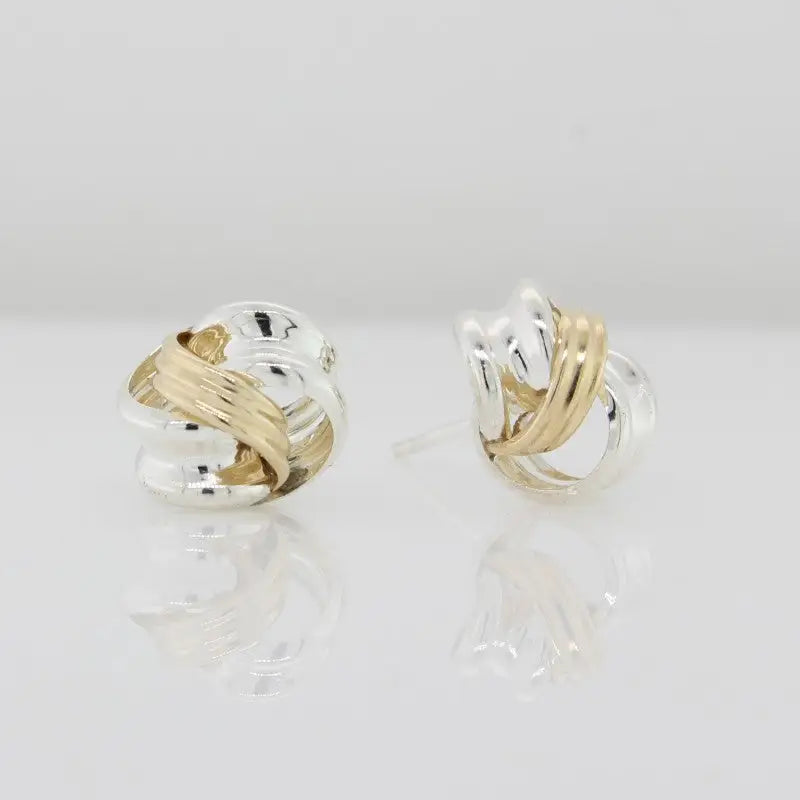 9 Carat Yellow Gold and Sterling Silver Knot Stud Earrings