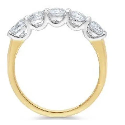 9 Carat Yellow Gold Band White Gold Settings Set with 5 x
