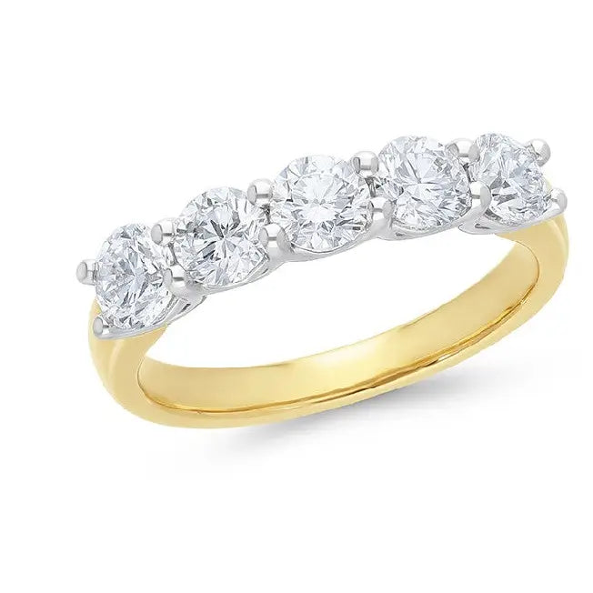 9 Carat Yellow Gold Band White Gold Settings Set with 5 x