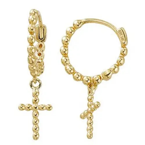 9 Carat Yellow Gold  Bead Cross Earrings