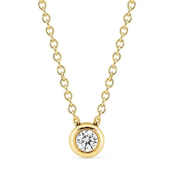 9 Carat Yellow Gold Bezel Set 0.07 Carat Round Brilliant Cut Diamond, Slider Pendant on 40cm Cable Chain