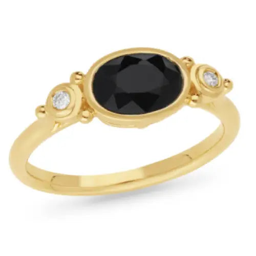 9 Carat Yellow Gold Bezel Set 8x6mm Oval 1.66 Carat Sapphire & Diamond Dress Ring