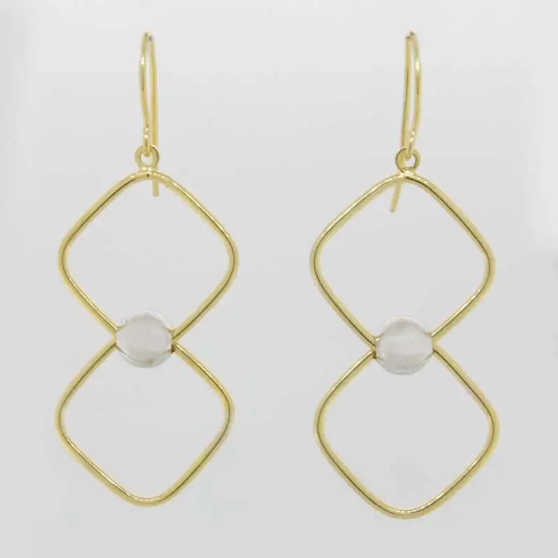 9 Carat Yellow Gold Bonded Sterling Silver Diamond Shaped Ball Link Drop Earrings