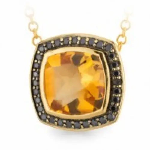 9 Carat Yellow Gold Citrine & Black Diamond Pendant