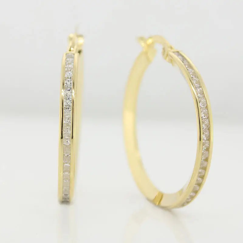 9 Carat Yellow Gold Cubic Zirconia Channel Set 20mm Internal Diameter Hoop Earrings