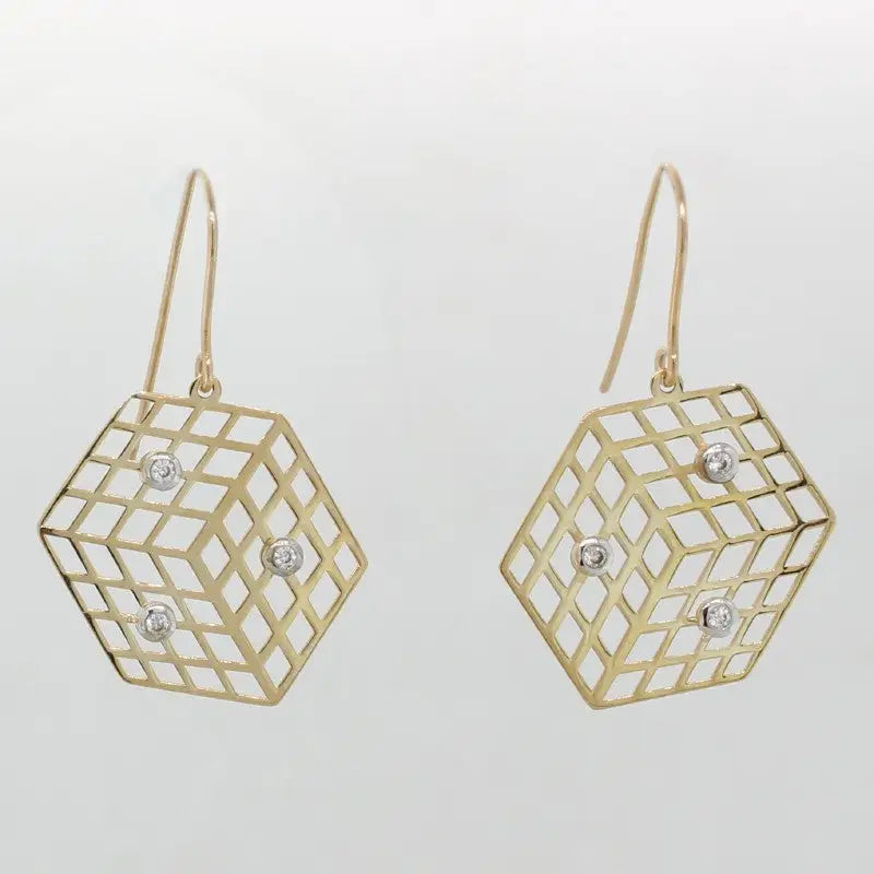 9 carat Yellow Gold Cubic Zirconia Geometric Stud Earrings