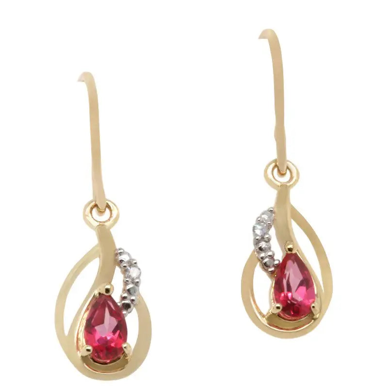 9 Carat Yellow Gold Diamond and Pink Topaz Earrings 