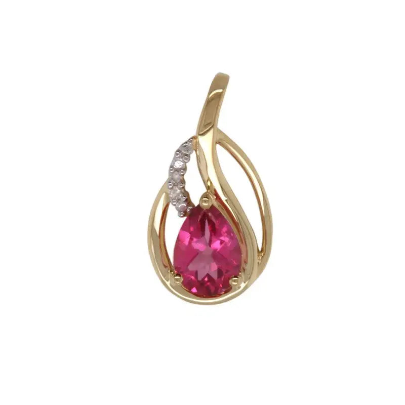 9 Carat Yellow Gold Diamond and Pink Topaz Pendant