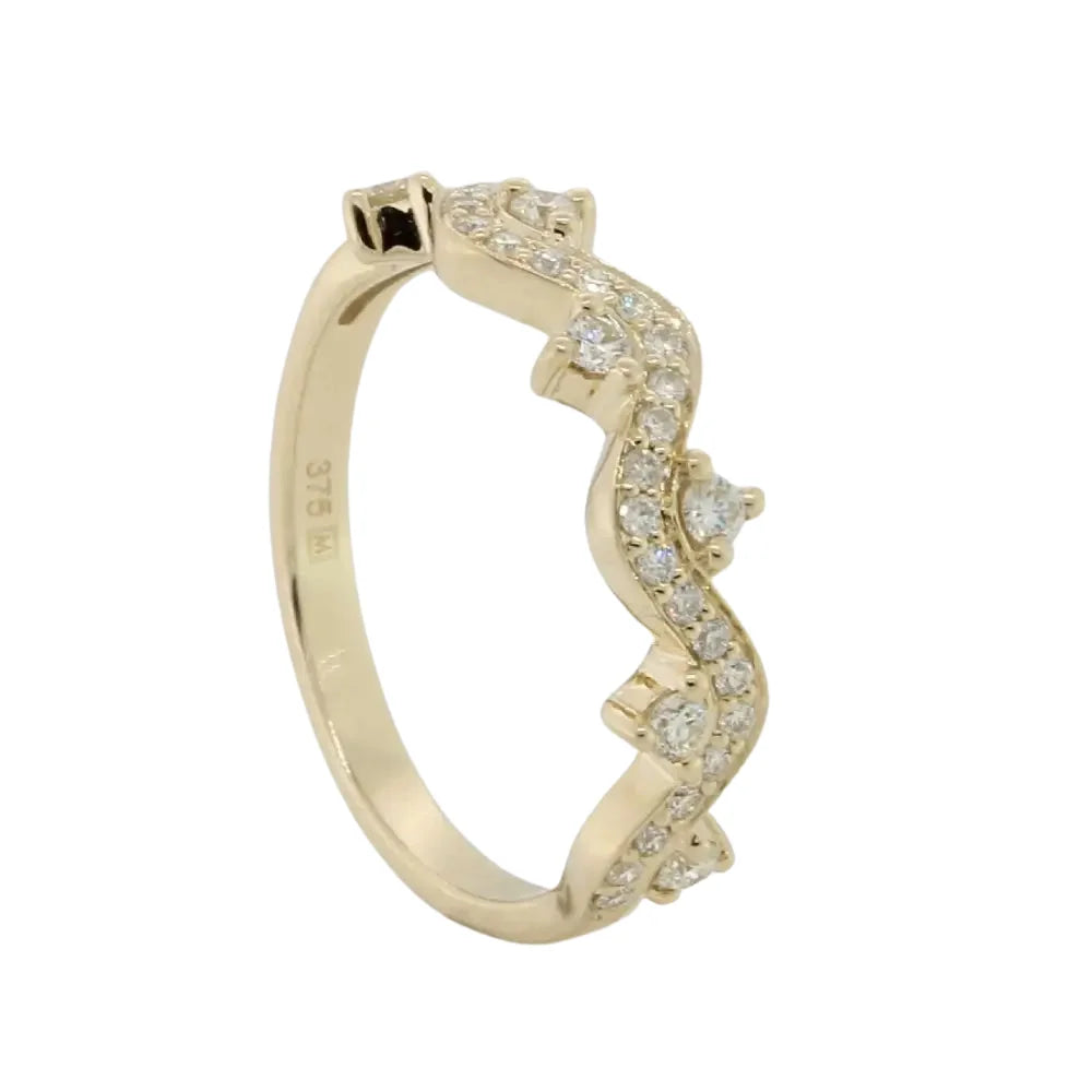 9 Carat Yellow Gold Diamond Fancy Curved Band Ring SEASPRAY