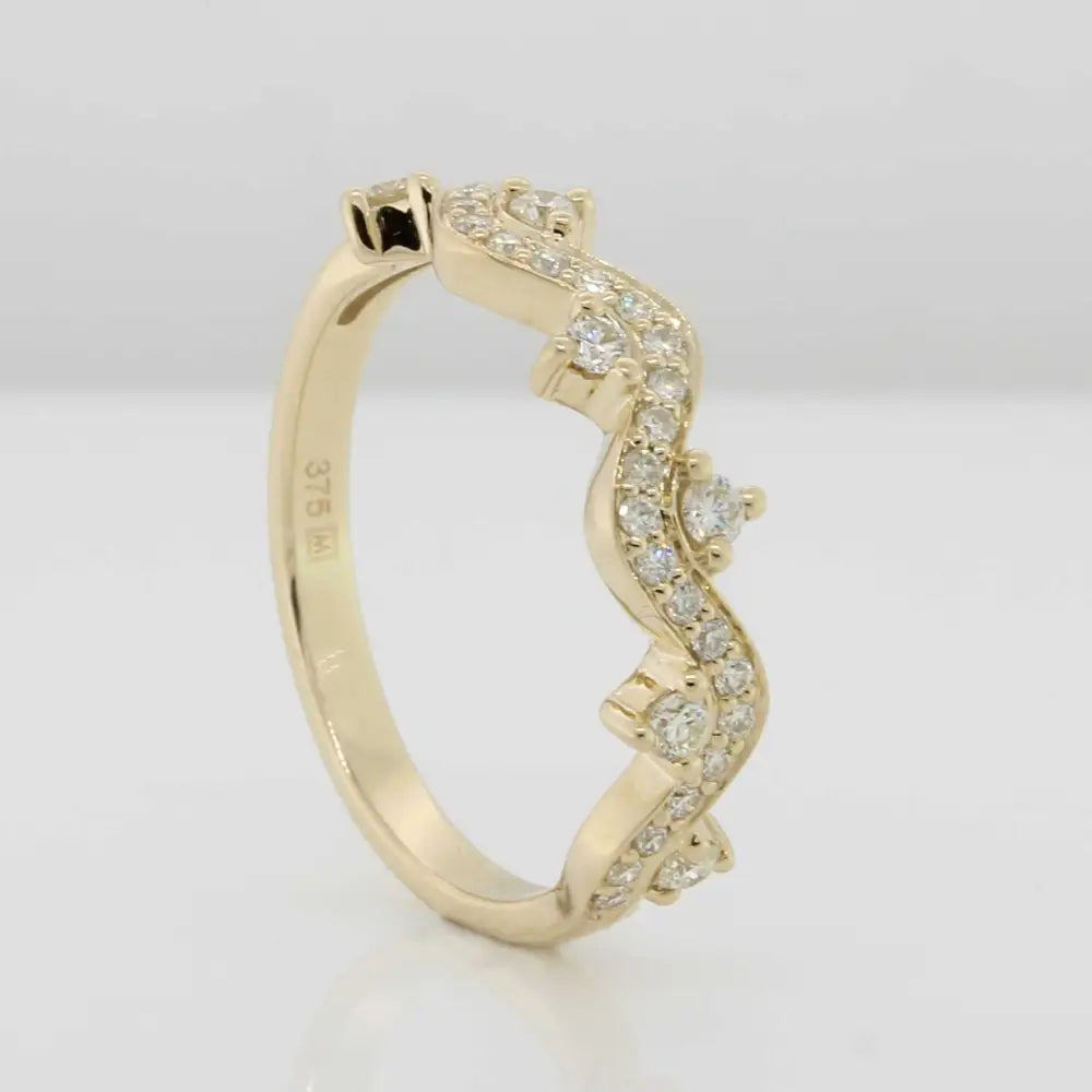 9 Carat Yellow Gold Diamond Fancy Curved Band Ring