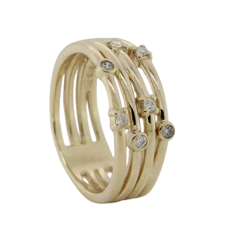 9 Carat Yellow Gold Diamond Fancy Open Four Row Dress Ring