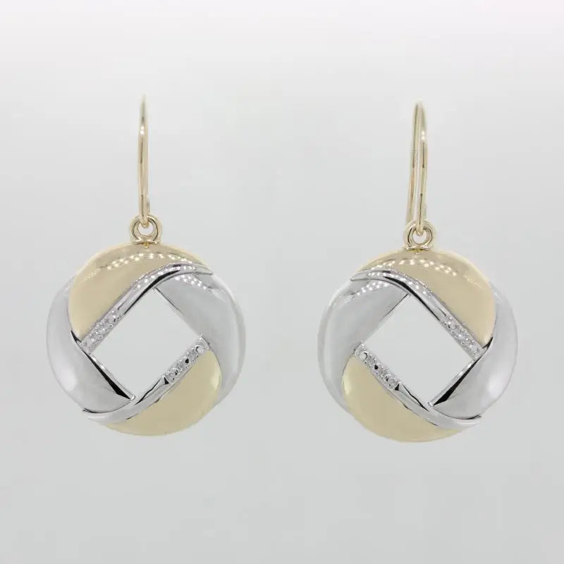 9 Carat Yellow Gold Diamond Set Round Drop Earrings Total Diamond Weight 0.01 Carat with Rhodium Plating & Shepherd Hooks