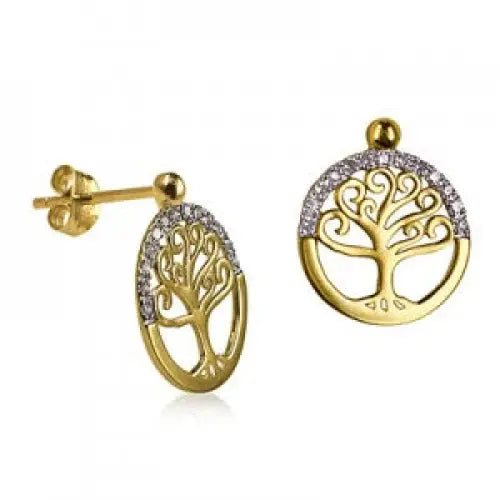 9 carat Yellow Gold Diamond Set Tree of Life Earrings