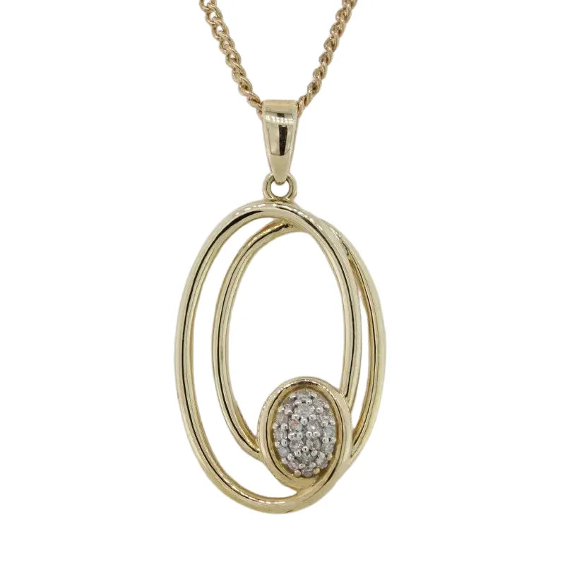 9 Carat Yellow Gold Double Oval Loop Pendant with Diamond