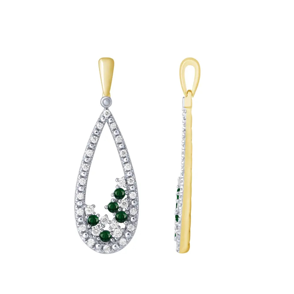 9 Carat Yellow Gold Emerald and Diamond Pendant. Rhodium Plated Top