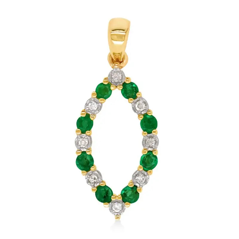 9 Carat Yellow Gold  Emerald and Diamond Pendant TDW 0.048ct