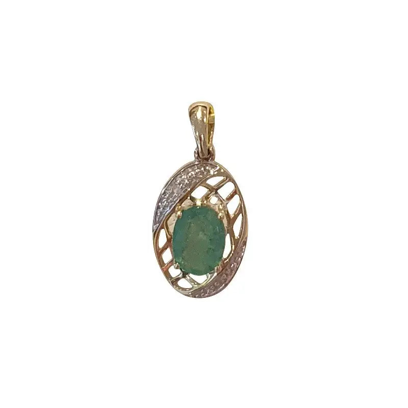 9 Carat Yellow Gold Emerald & Diamond Pendant 