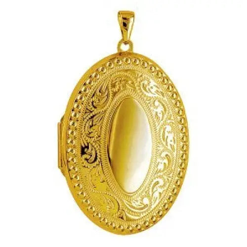 9 Carat Yellow Gold Engraved Border Oval Locket