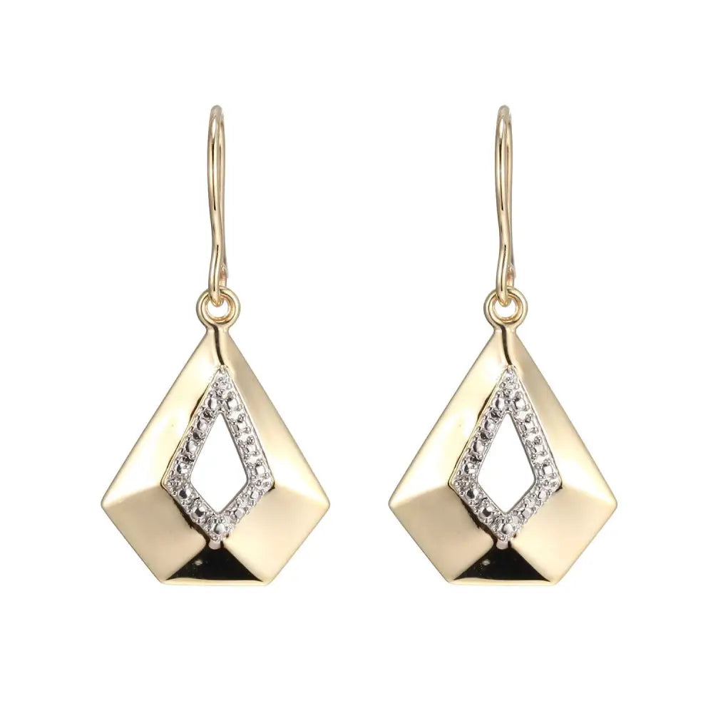 9 Carat Yellow Gold Fancy Drop Shape Diamond Set  Drop Earrings with Shepherd Hooks