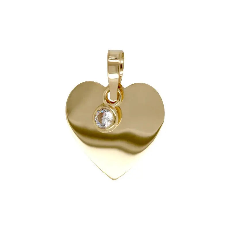 9 Carat Yellow Gold Flat Heart Disc And Cubic Zirconia