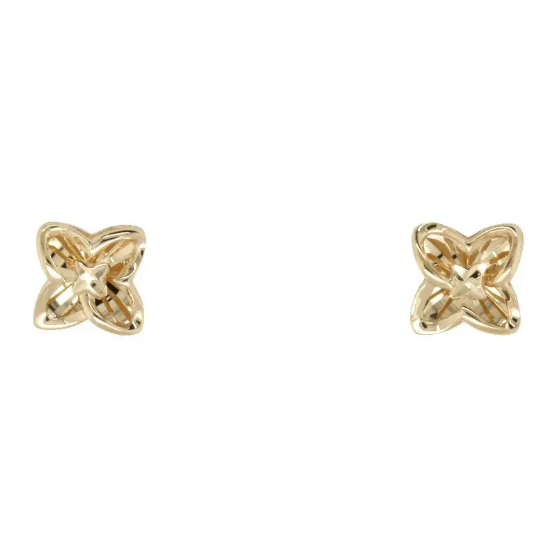 9 Carat Yellow Gold Four Petal Flower Stud Earrings SEASPRAY