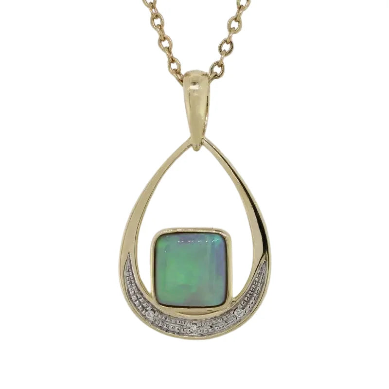 9 Carat Yellow Gold Free Shape Solid Opal and Diamond