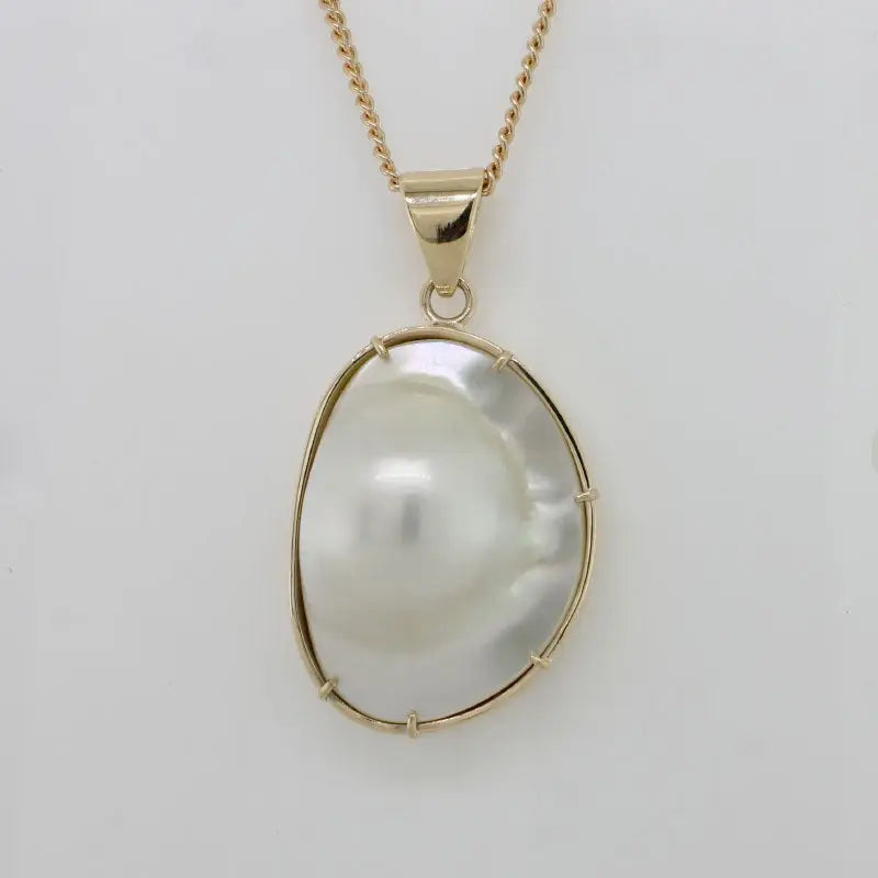 9 Carat Yellow Gold Freeform Oval Shape Mabe Pearl Pendant 25mm x 18mm  - Handmade