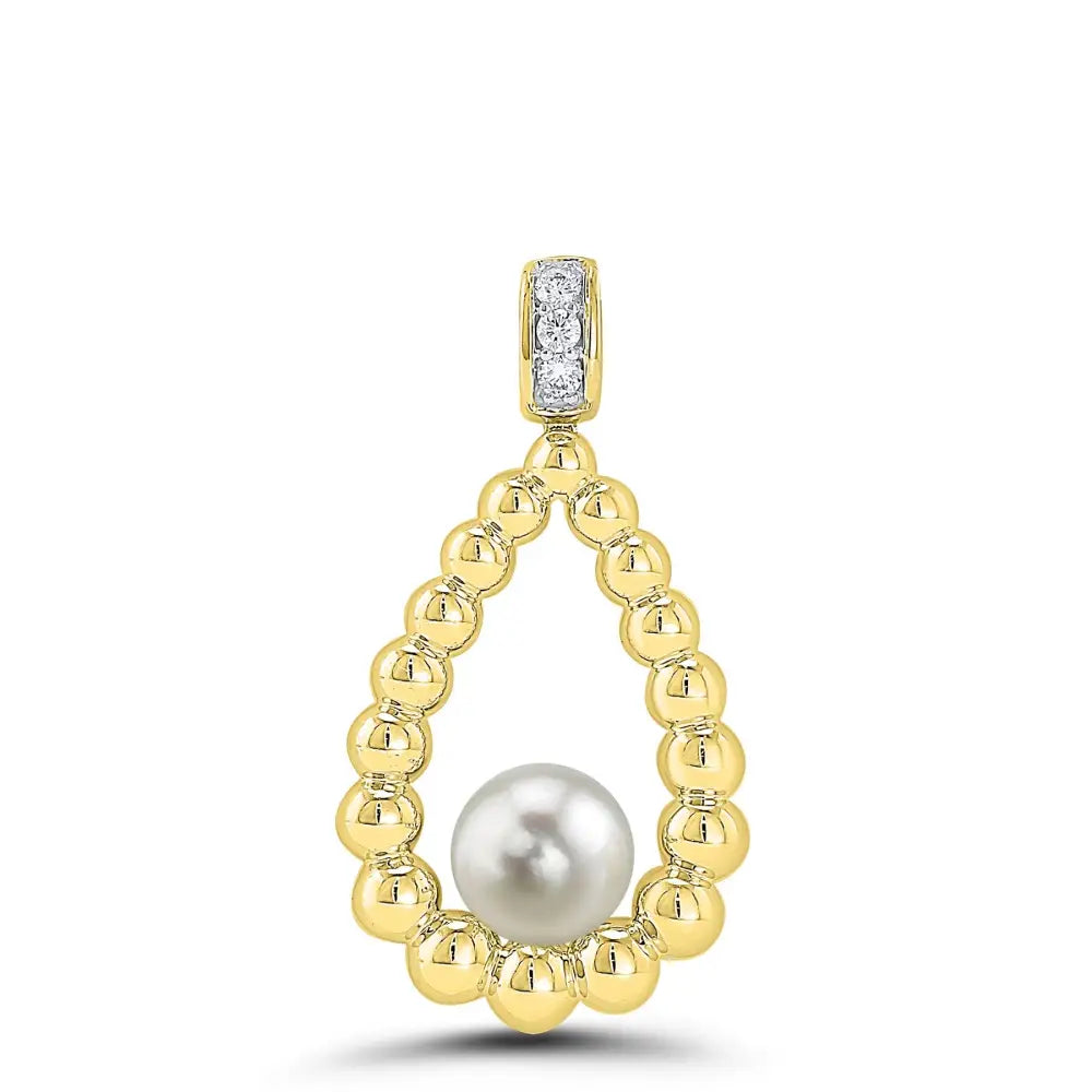 9 Carat Yellow Gold Fresh Water Pearl and Diamond Bead Pear Shape Pendant Fresh Water Pearl and Diamond TDW 0.03ct