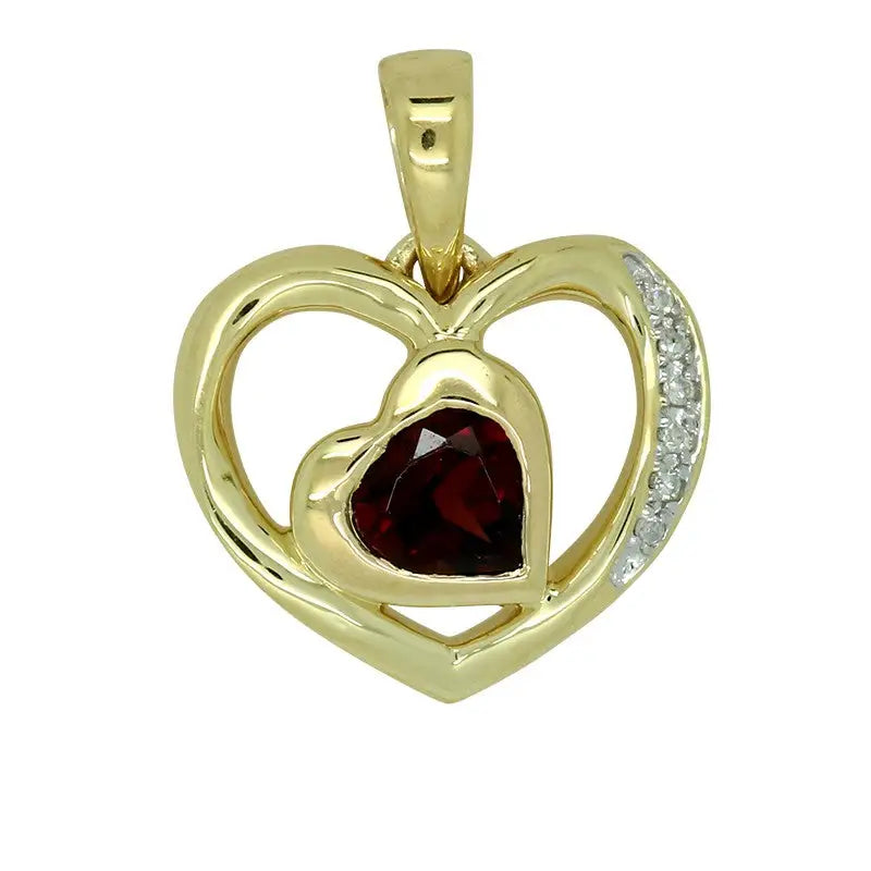 9 Carat Yellow Gold Garnet & Diamond Heart Pendant