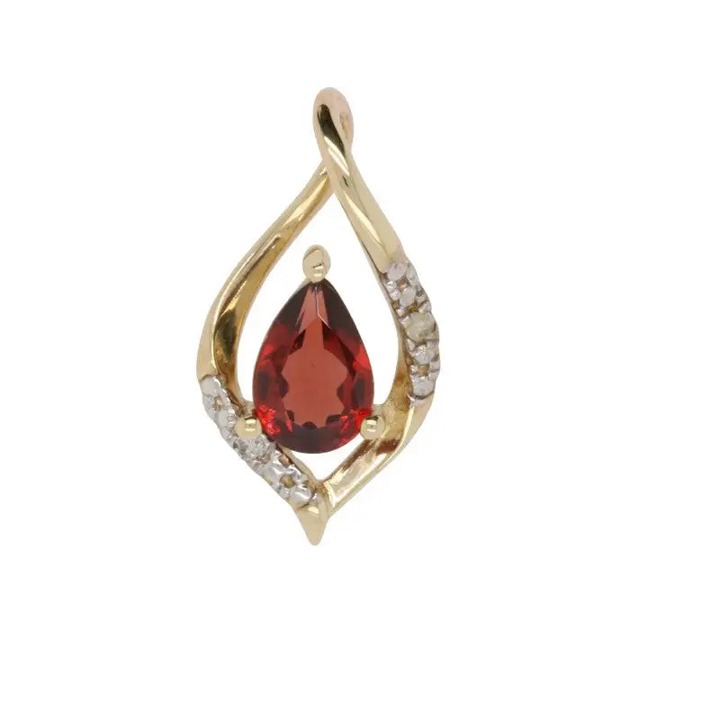 9 Carat Yellow Gold Garnet & Diamond Teardrop Pendant.