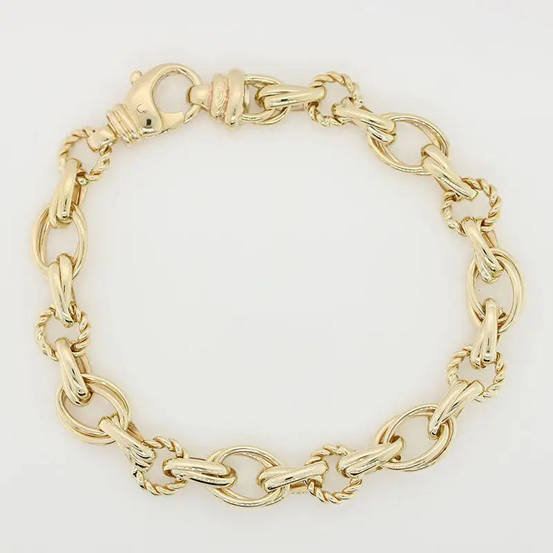 9 Carat Yellow Gold Handmade 18.77g Three Fancy Link Bracelet