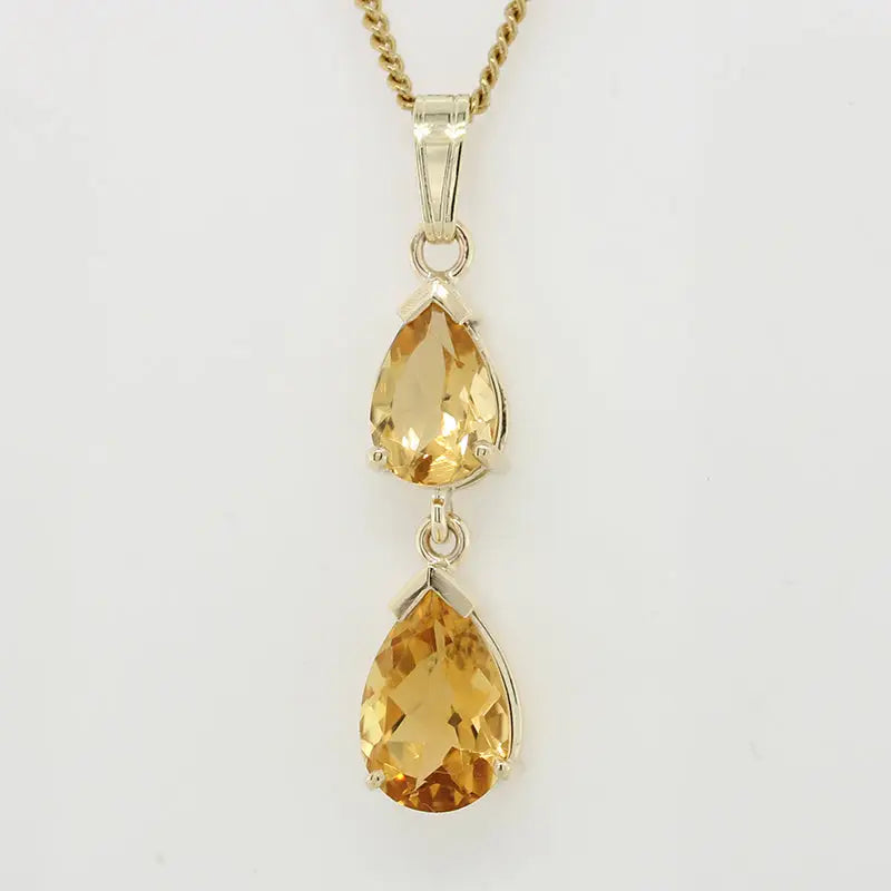 9 carat Yellow Gold HandMade 2.67ct 1.52ct Citrine Pear Pendant