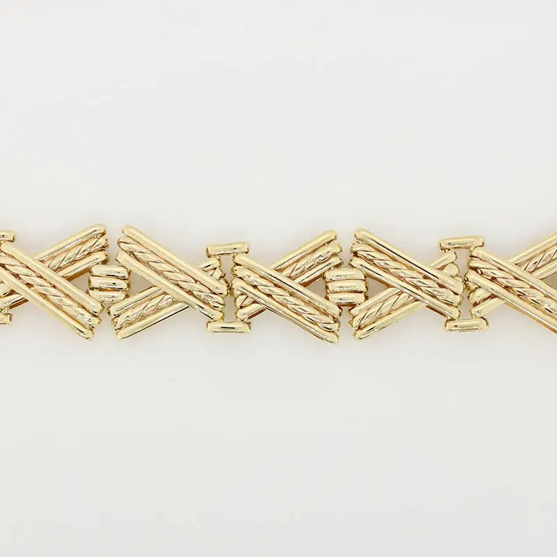 9 Carat Yellow Gold Handmade 35.25g Fancy X Gate Bracelet