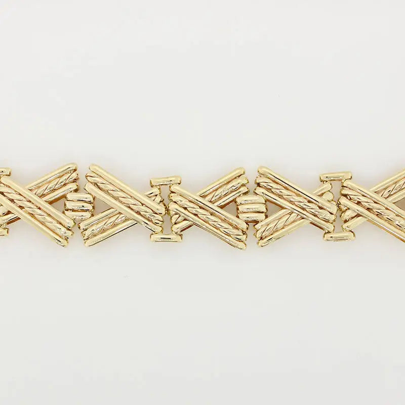 9 Carat Yellow Gold  Handmade 35.25g Fancy X Gate Bracelet