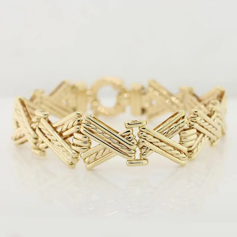 9 Carat Yellow Gold  Handmade 35.25g Fancy X Gate Bracelet