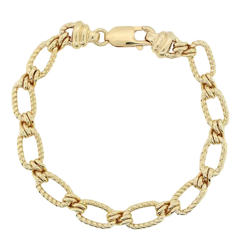 9 Carat Yellow Gold Handmade Fancy Oval Link Bracelet