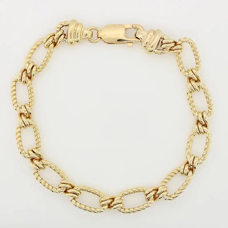 9 Carat Yellow Gold Handmade Fancy Oval Link Bracelet